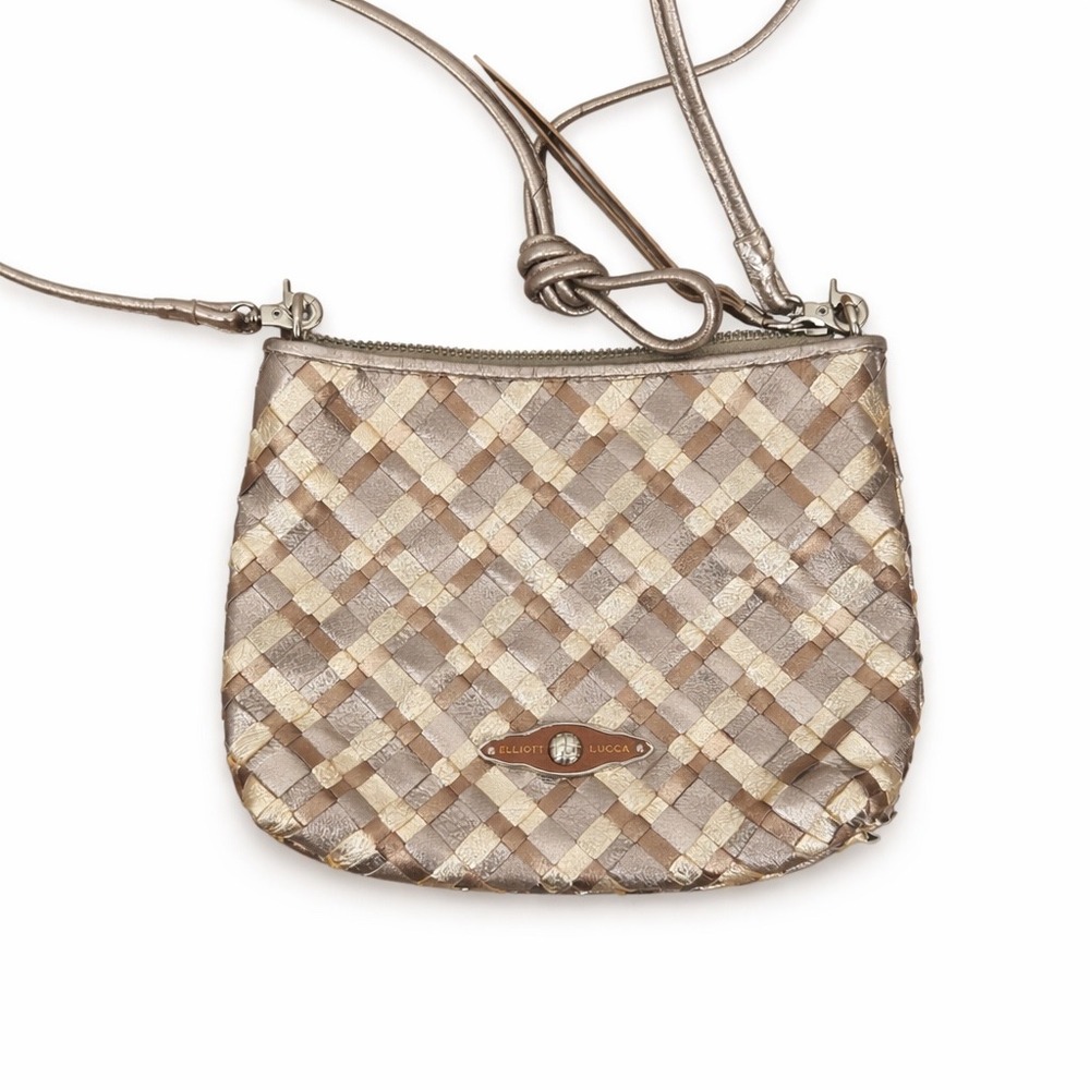 Elliott Lucca 3-Way Demi Woven Metallic Small Crossbody Bag Woven Leather Gold